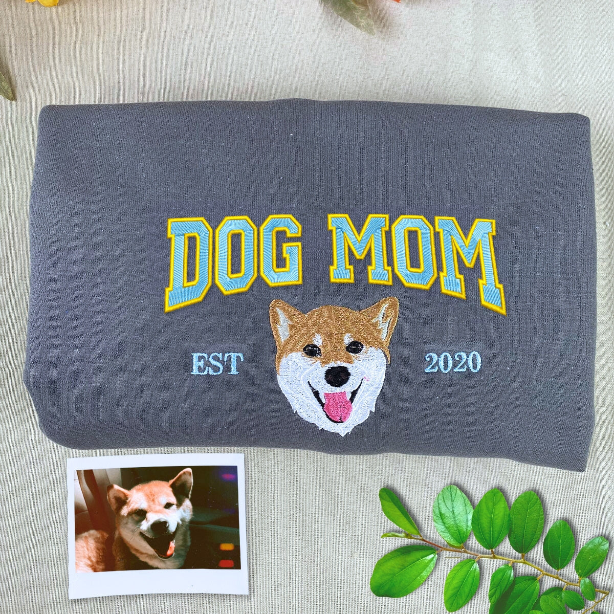 Custom Embroidered Dog Mom Varsity Sweatshirt, Personalized Crewneck with Icon, Gift For Dog Owners - Embroly