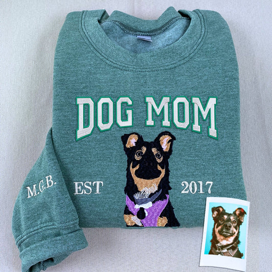 Custom Embroidered Dog Mom Varsity Sweatshirt, Personalized Crewneck with Icon, Gift For Dog Owners