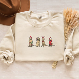 Embroidered Dog Christmas Sweatshirt, Cute Dog Santa Crewneck or Hoodie