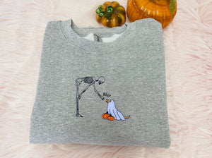 Ghost Dog Sweatshirt, Skeleton Halloween Embroidered Crewneck or Hoodie