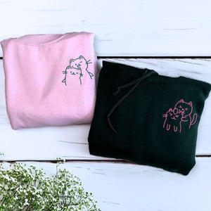 Custom Embroidered Doodle Cat Matching Sweatshirt or Hoodie