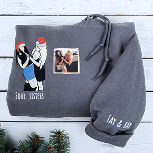 Personalized Christmas Gift For Best Friend with Embroidered Best Friend Portrait Photo Sweatshirt or Hoodie