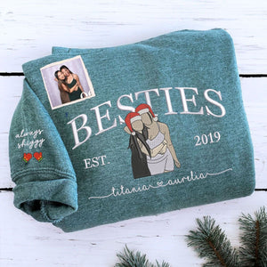 Personalized Christmas Gift For Best Friend with Embroidered Best Friend Portrait Photo Sweatshirt or Hoodie