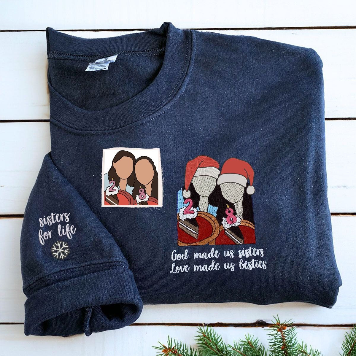Personalized Christmas Gift For Best Friend with Embroidered Best Friend Portrait Photo Sweatshirt or Hoodie