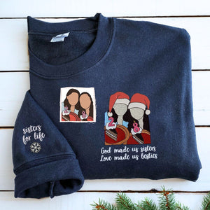 Personalized Christmas Gift For Best Friend with Embroidered Best Friend Portrait Photo Sweatshirt or Hoodie