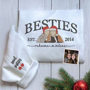 Personalized Christmas Gift For Best Friend with Embroidered Best Friend Portrait Photo Sweatshirt or Hoodie