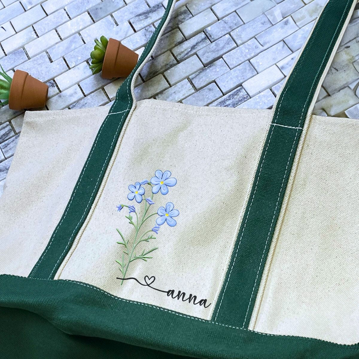 Custom Embroidered Birth Month Flower Tote Bag, Birthday Gift for Her - Embroly
