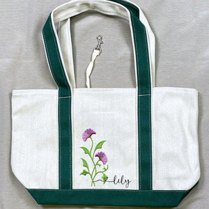 Custom Embroidered Birth Month Flower Tote Bag, Birthday Gift for Her