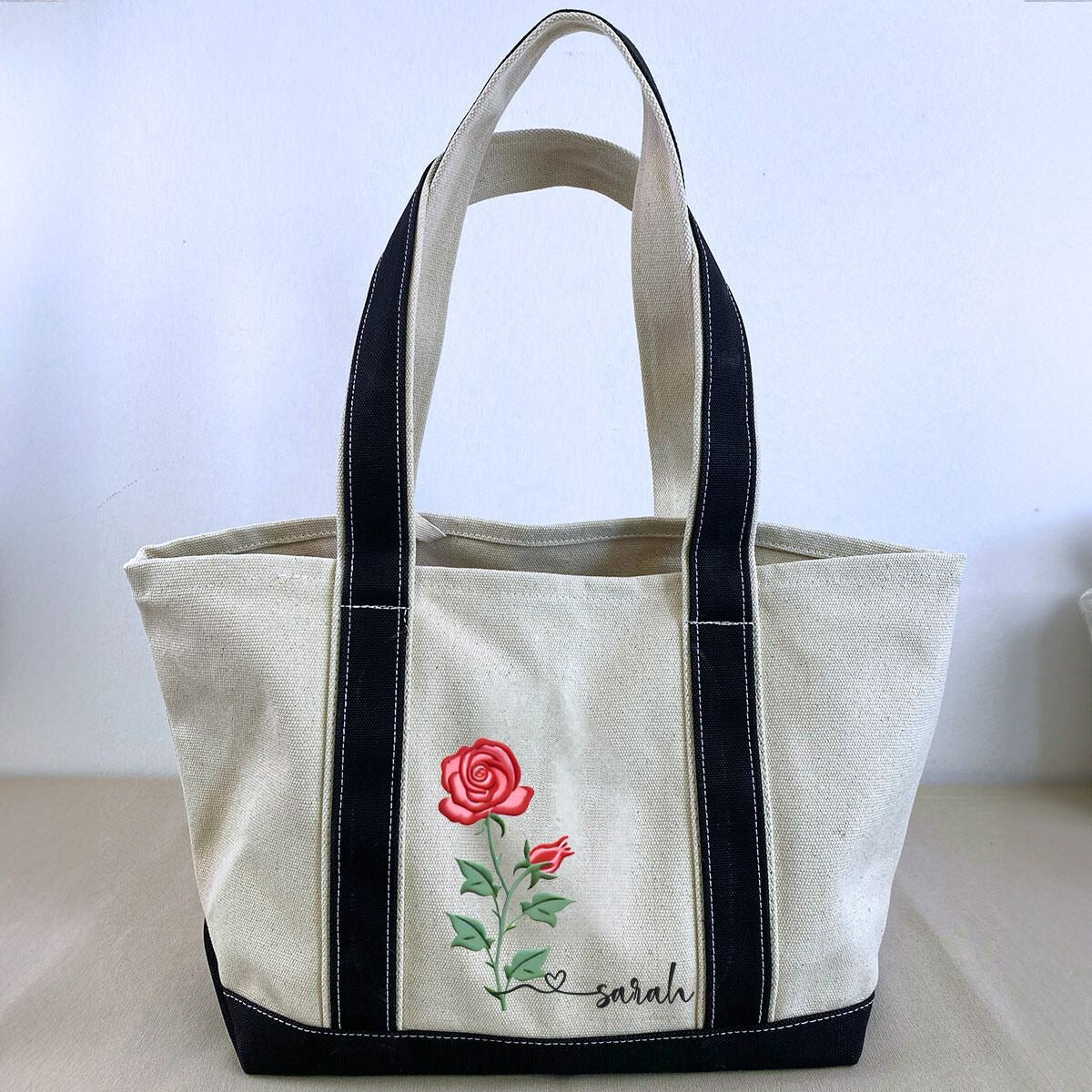 Custom Embroidered Birth Month Flower Tote Bag, Birthday Gift for Her - Embroly