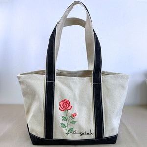 Custom Embroidered Birth Month Flower Tote Bag, Birthday Gift for Her