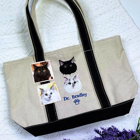 Embroidered Cat Tote Bag