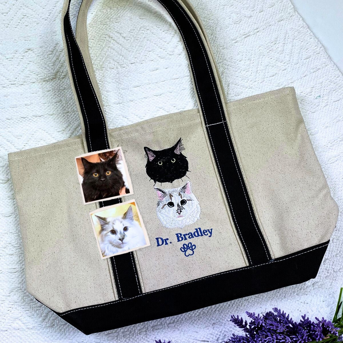 Embroidered Cat Tote Bag