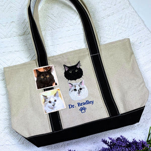 Embroidered Cat Tote Bag