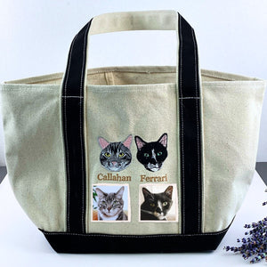 Personalized Cat Tote Bag with Custom Embroidered Photo - Unique Cat Mom Gift Idea - Embroly