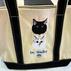 Personalized Cat Tote Bag with Custom Embroidered Photo - Unique Cat Mom Gift Idea - Embroly