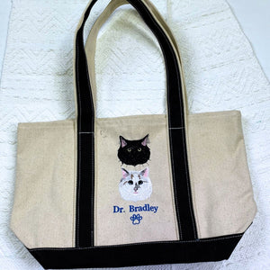 Personalized Cat Tote Bag with Custom Embroidered Photo - Unique Cat Mom Gift Idea - Embroly