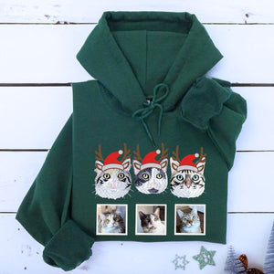 Personalized Cat Christmas Sweatshirt / Hoodie with Embroidered Photo,  Unique Cat Lover Gift