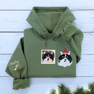 Personalized Cat Christmas Sweatshirt / Hoodie with Embroidered Photo,  Unique Cat Lover Gift