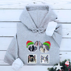 Personalized Cat Christmas Sweatshirt / Hoodie with Embroidered Photo,  Unique Cat Lover Gift