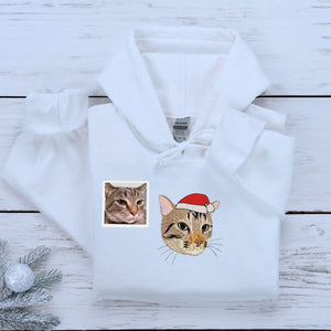 Personalized Cat Christmas Sweatshirt / Hoodie with Embroidered Photo,  Unique Cat Lover Gift