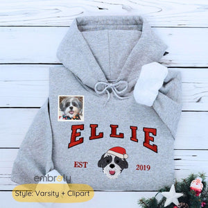 Personalized Dog Christmas Sweatshirt / Hoodie with Embroidered Photo, Unique Dog Lover Gift