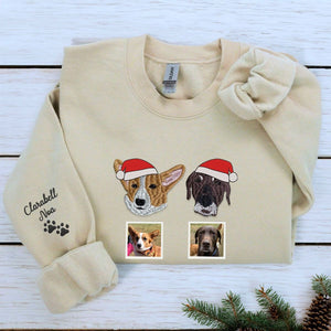 Personalized Dog Christmas Sweatshirt / Hoodie with Embroidered Photo, Unique Dog Lover Gift