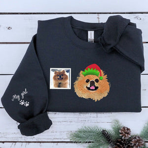 Personalized Dog Christmas Sweatshirt / Hoodie with Embroidered Photo, Unique Dog Lover Gift