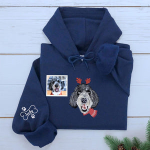 Personalized Dog Christmas Sweatshirt / Hoodie with Embroidered Photo, Unique Dog Lover Gift