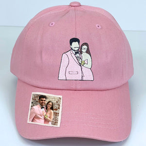 Custom Embroidered Couple Portrait Hat from Photo