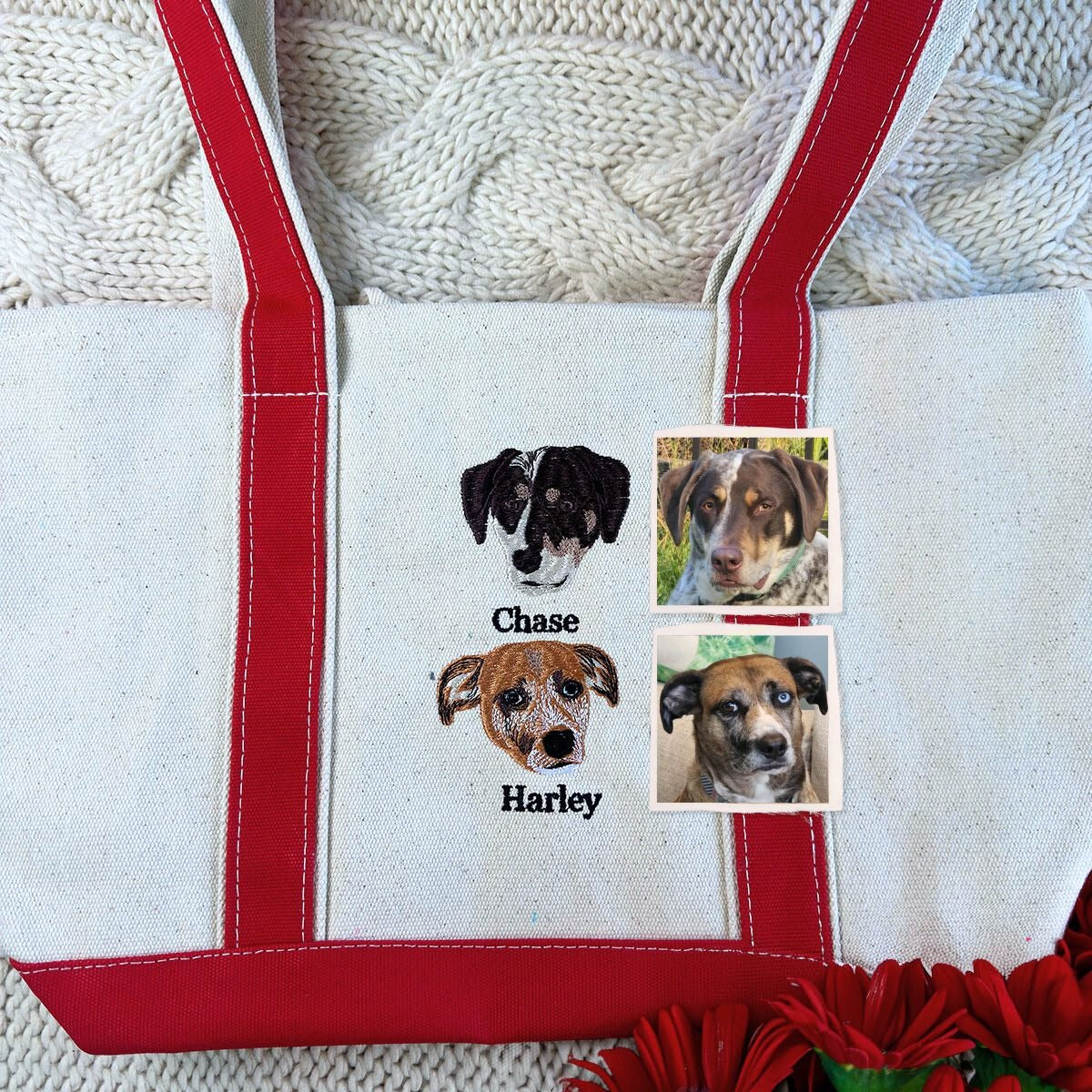 Personalized Dog Tote Bag with Custom Embroidered Photo - Unique Dog Mom Gift Idea - Embroly