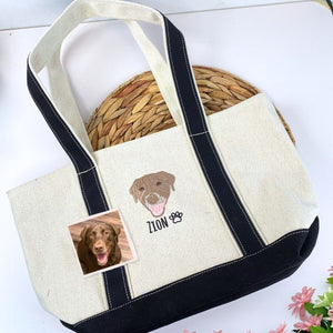 Personalized Dog Tote Bag with Custom Embroidered Photo - Unique Dog Mom Gift Idea