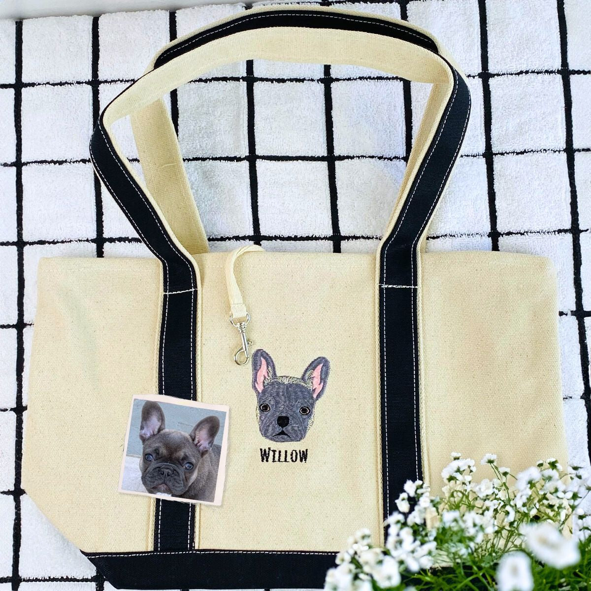 Personalized Dog Tote Bag with Custom Embroidered Photo - Unique Dog Mom Gift Idea - Embroly