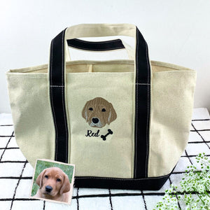 Personalized Dog Tote Bag with Custom Embroidered Photo - Unique Dog Mom Gift Idea