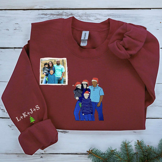 Personalized Christmas Gift For Family with Embroidered Family Portrait Photo Sweatshirt or Hoodie