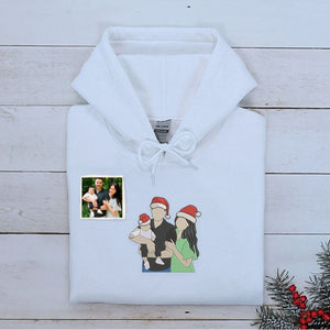 Personalized Christmas Gift For Family with Embroidered Family Portrait Photo Sweatshirt or Hoodie