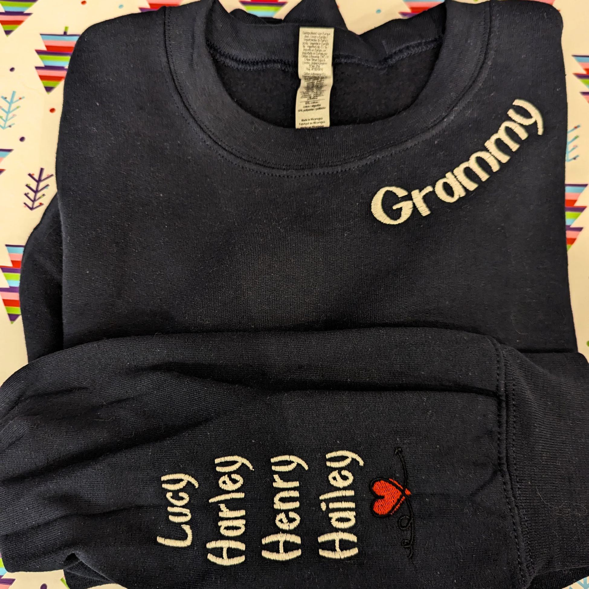 Custom Embroidered Grammy Sweatshirt with GrandKids Names on Sleeve, Personalized Gift for Nana Sweatshirt or New Granny Mother's Day Birthday Gift