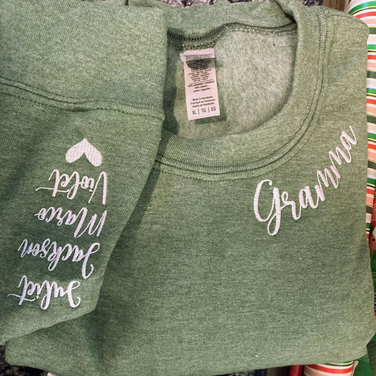 Nini Sweatshirt or Hoodie with Embroidered Child's Names on Sleeve