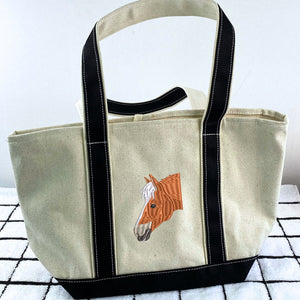 Personalized Horse Tote Bag with Custom Embroidered Photo - Unique Horse Lover Gift Idea