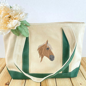 Personalized Horse Tote Bag with Custom Embroidered Photo - Unique Horse Lover Gift Idea