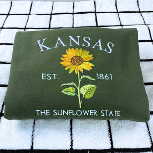 Kansas State Sweatshirt or Hoodie, Embroidered Gift - Est. 1861 Sunflower Flower