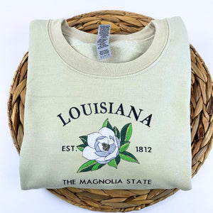 Louisiana State Sweatshirt or Hoodie, Embroidered Gift - Est. 1812 Magnolia Flower