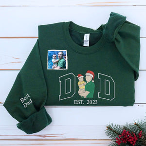 Personalized Mom Dad Christmas Sweatshirt / Hoodie with Embroidered Photo, Unique Gift for Mom and Dad