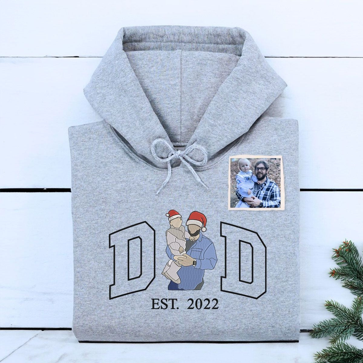 Personalized Mom Dad Christmas Sweatshirt / Hoodie with Embroidered Photo, Unique Gift for Mom and Dad