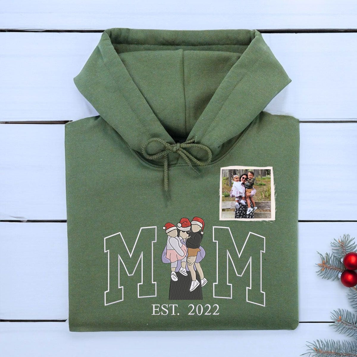 Personalized Mom Dad Christmas Sweatshirt / Hoodie with Embroidered Photo, Unique Gift for Mom and Dad