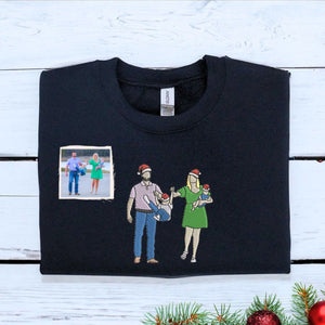 Personalized Mom Dad Christmas Sweatshirt / Hoodie with Embroidered Photo, Unique Gift for Mom and Dad