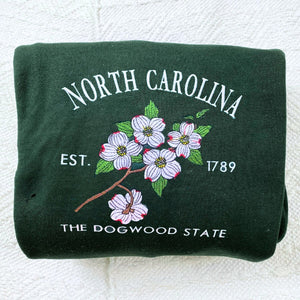 North Carolina State Sweatshirt or Hoodie, Embroidered Gift - Est. 1789 Dogwood Flower