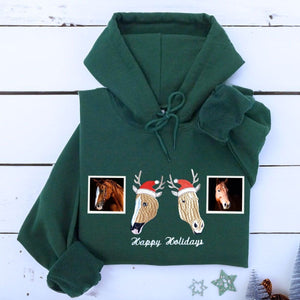 Personalized Horse Christmas Sweatshirt / Hoodie with Embroidered Photo, Unique Horse Lover Gift