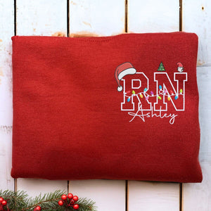 Custom RN Christmas Nurse Sweatshirt or Hoodie, Embroidered Gift for Registered Nurse