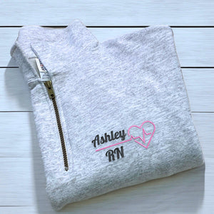 Custom Nurse Quarter Zip Sweatshirt or Full-Zip Hoodie, Embroidered Gift for Nurse