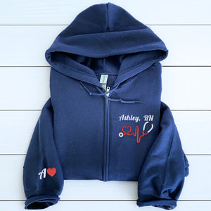 Custom Nurse Quarter Zip Sweatshirt or Full-Zip Hoodie, Embroidered Gift for Nurse